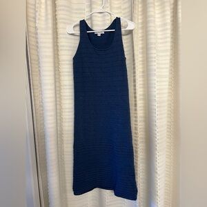 Amour Vert Deep Blue Textured Sleeveless Cotton/Linen sweater Dress